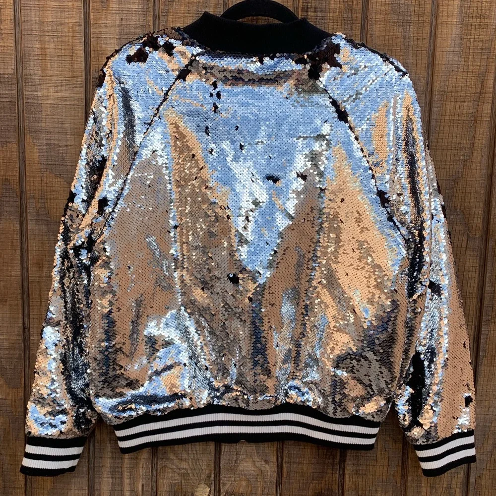 Dolce Cabo Silver & Black Sequins Bomber Jacket